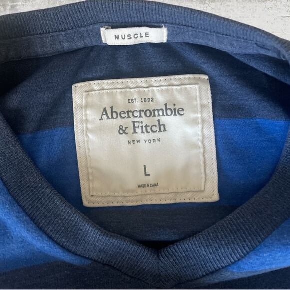 Abercrombie & Fitch Men’s Y2K Muscle V Neck Stripe Blue Moose T Shirt Size Large - Picture 4 of 7